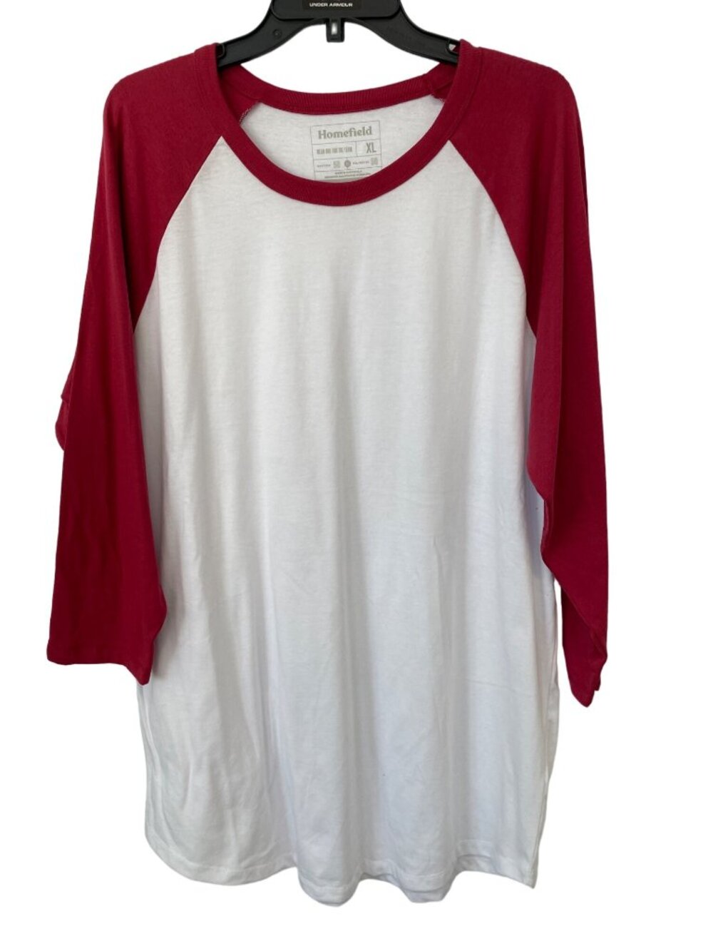 Homefield Baseball T Shirt XL Raglan Sleeve Crew White Red Cotton Polyester Tee
